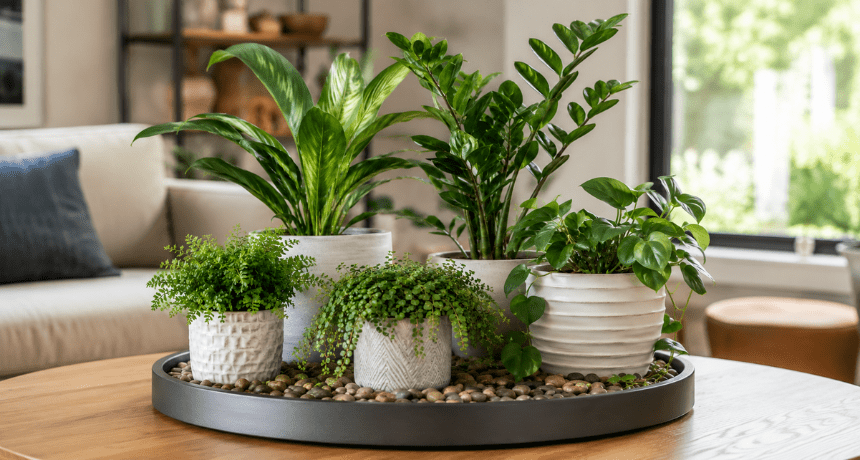 Truco de la bandeja con piedras para mantener la humedad en las plantas agrupadas